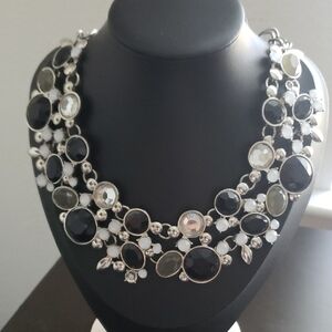 New York & Company Black and Silver Floral Necklace